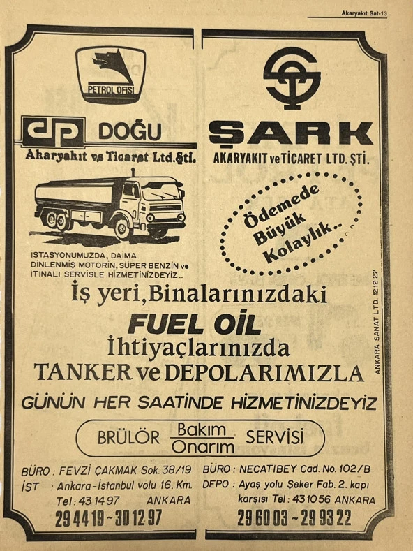 Ankara 1986 Meslek Reklam İlanı Efemera S13