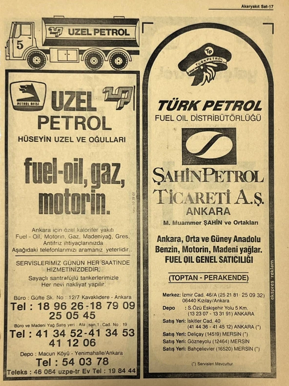 Ankara 1986 Meslek Reklam İlanı Efemera S17 ürün görseli