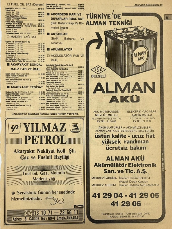 Ankara 1986 Meslek Reklam İlanı Efemera S19 ürün görseli