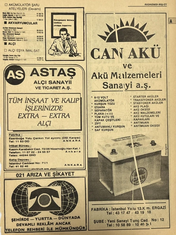 Ankara 1986 Meslek Reklam İlanı Efemera S21 ürün görseli 1