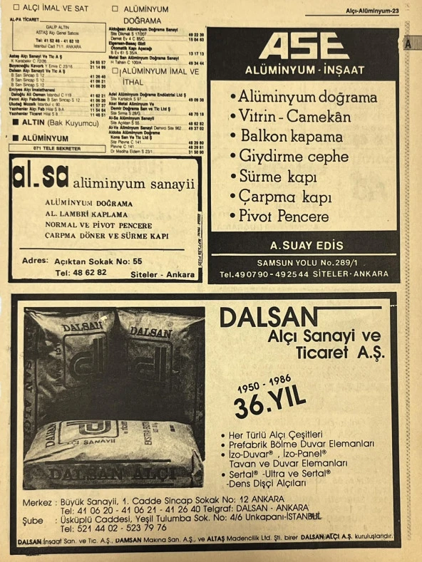 Ankara 1986 Meslek Reklam İlanı Efemera S23 ürün görseli 1