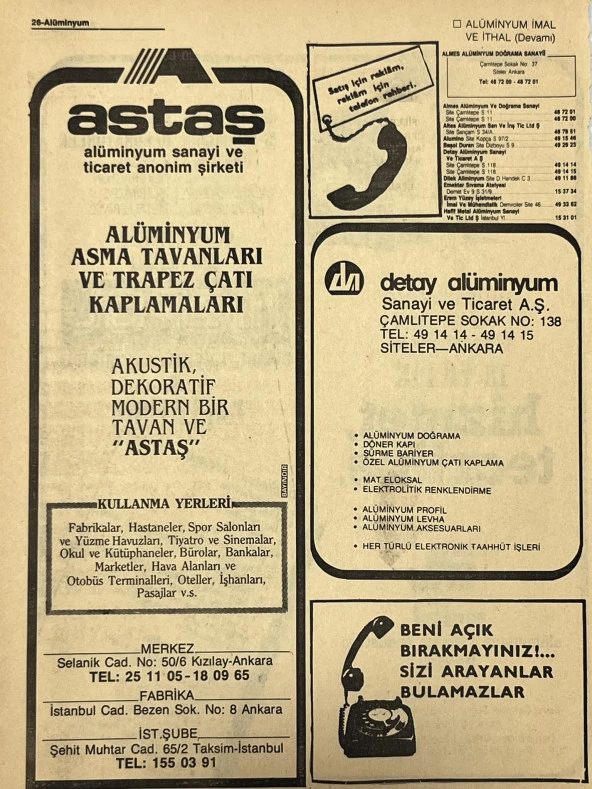 Ankara 1986 Meslek Reklam İlanı Efemera S25 - Resim 2