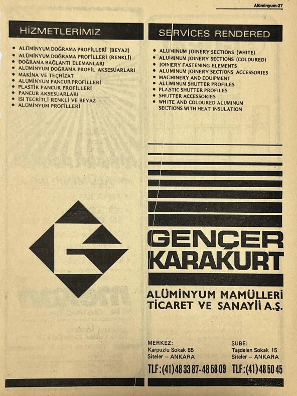 Ankara 1986 Meslek Reklam İlanı Efemera S27 ürün görseli