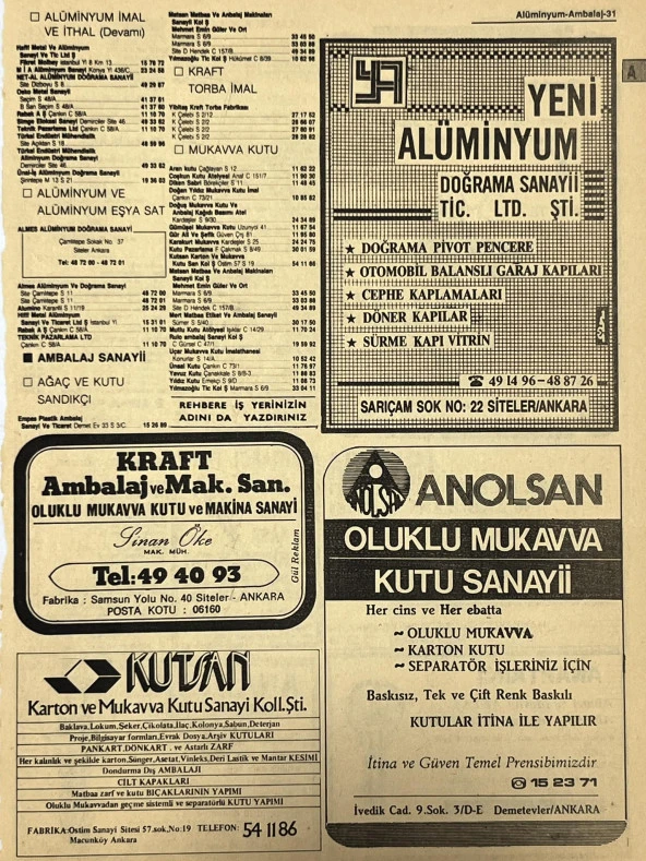 Ankara 1986 Meslek Reklam İlanı Efemera S31 ürün görseli 1