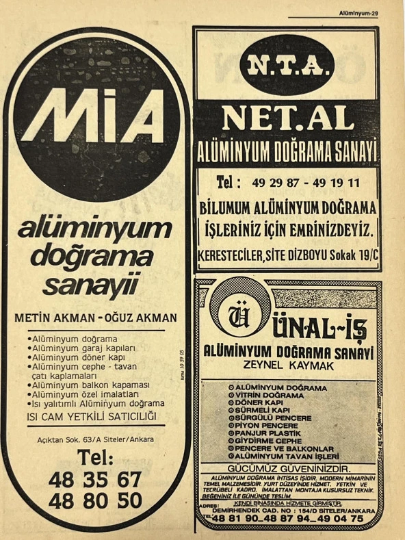 Ankara 1986 Meslek Reklam İlanı Efemera S29