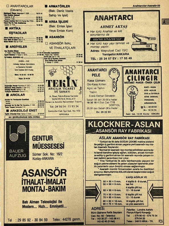 Ankara 1986 Meslek Reklam İlanı Efemera S33 ürün görseli