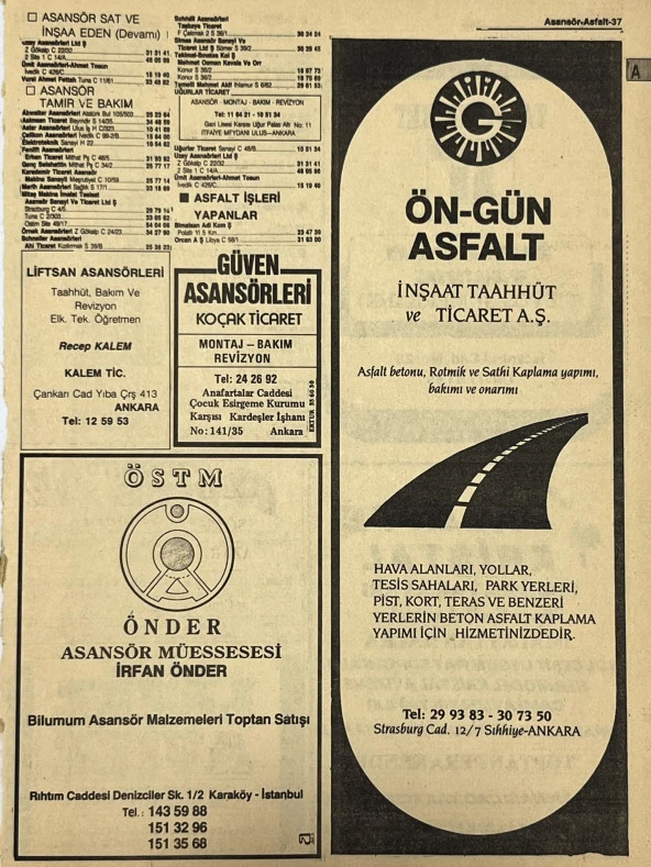 Ankara 1986 Meslek Reklam İlanı Efemera S37 ürün görseli 1