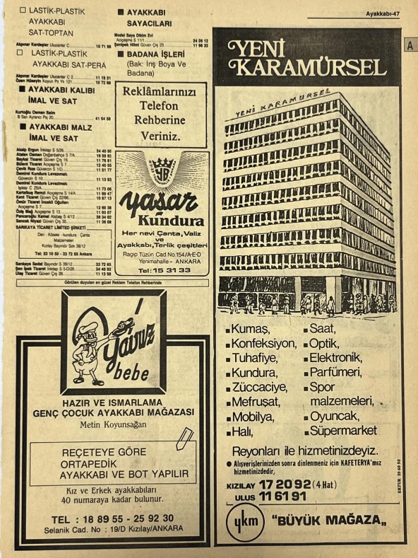 Ankara 1986 Meslek Reklam İlanı Efemera S47 ürün görseli 1