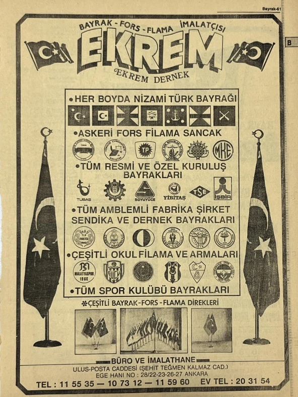 Ankara 1986 Meslek Reklam İlanı Efemera S61 ürün görseli 1