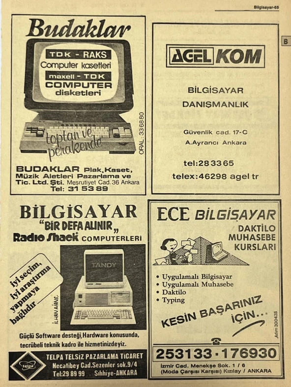 Ankara 1986 Meslek Reklam İlanı Efemera S65 ürün görseli 1