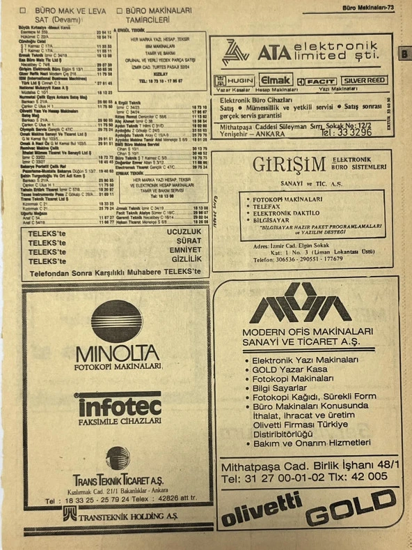 Ankara 1986 Meslek Reklam İlanı Efemera S73 ürün görseli
