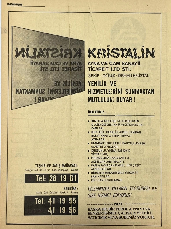 Ankara 1986 Meslek Reklam İlanı Efemera S75 - Resim 2