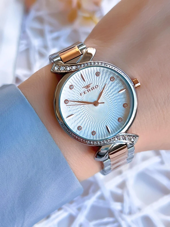 Ferro Çelik Kordonlu Gümüş/Rose Kararmaz Renk Atmaz 3 Atm  Özel Tasarım Kadın Kol Saati BFL21254-EX ürün görseli