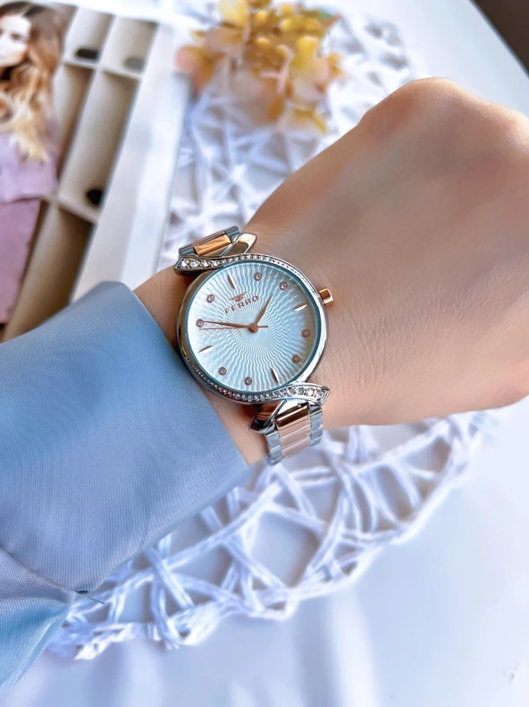 Ferro Çelik Kordonlu Gümüş/Rose Kararmaz Renk Atmaz 3 Atm  Özel Tasarım Kadın Kol Saati BFL21254-EX - Resim 2