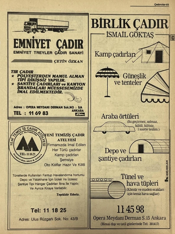 Ankara 1986 Meslek Reklam İlanı Efemera S83