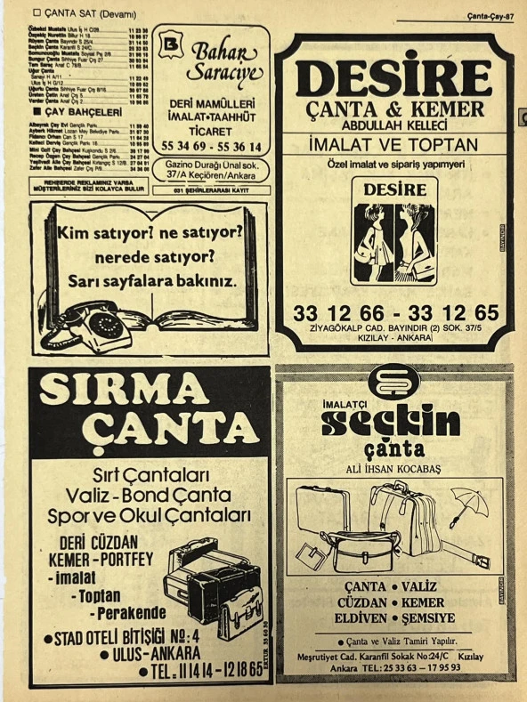 Ankara 1986 Meslek Reklam İlanı Efemera S87 ürün görseli