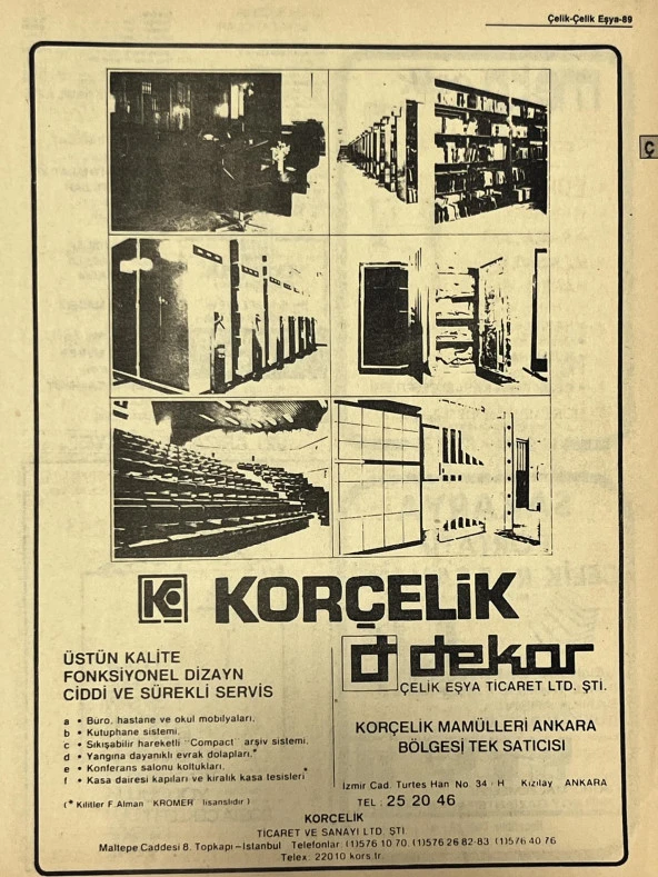 Ankara 1986 Meslek Reklam İlanı Efemera S89