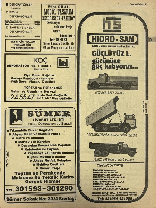 Ankara 1986 Meslek Reklam İlanı Efemera S101 ürün görseli 1