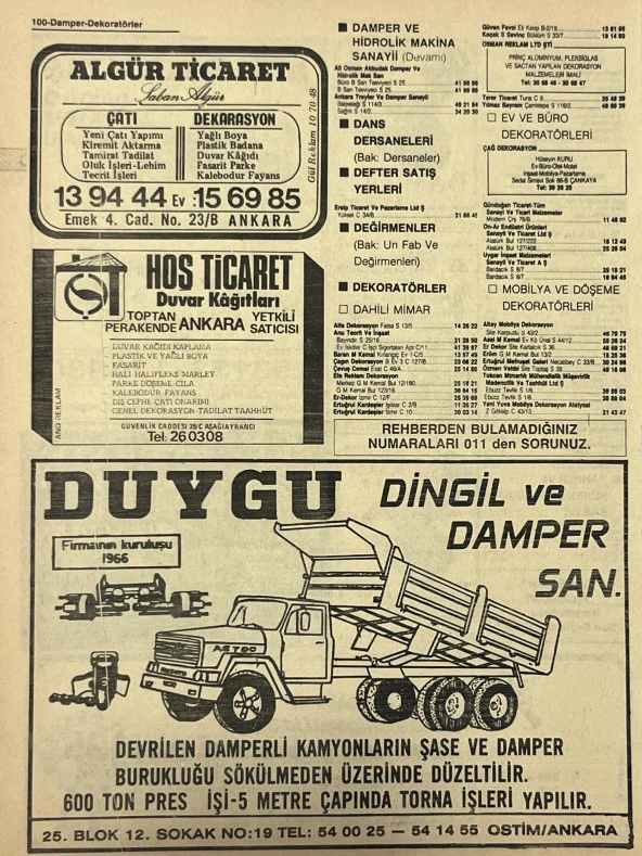 Ankara 1986 Meslek Reklam İlanı Efemera S99 - Resim 2