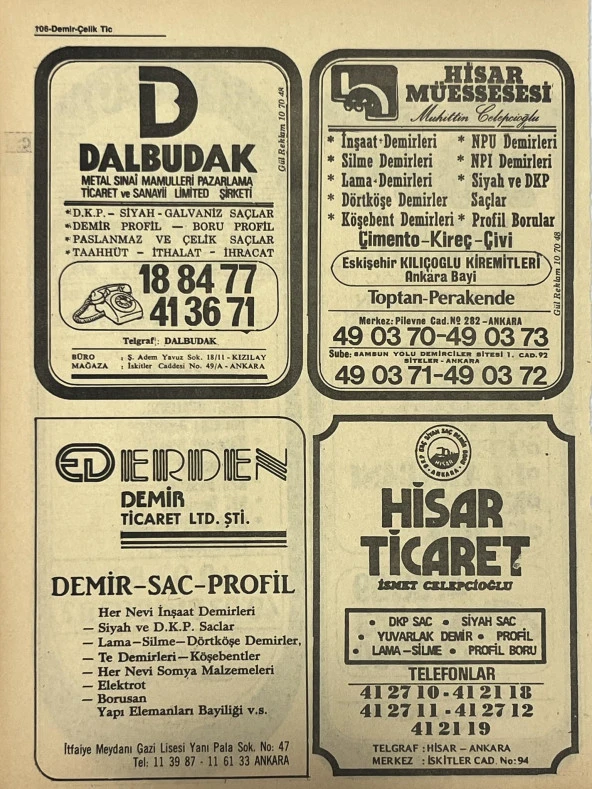 Ankara 1986 Meslek Reklam İlanı Efemera S105 - Resim 2