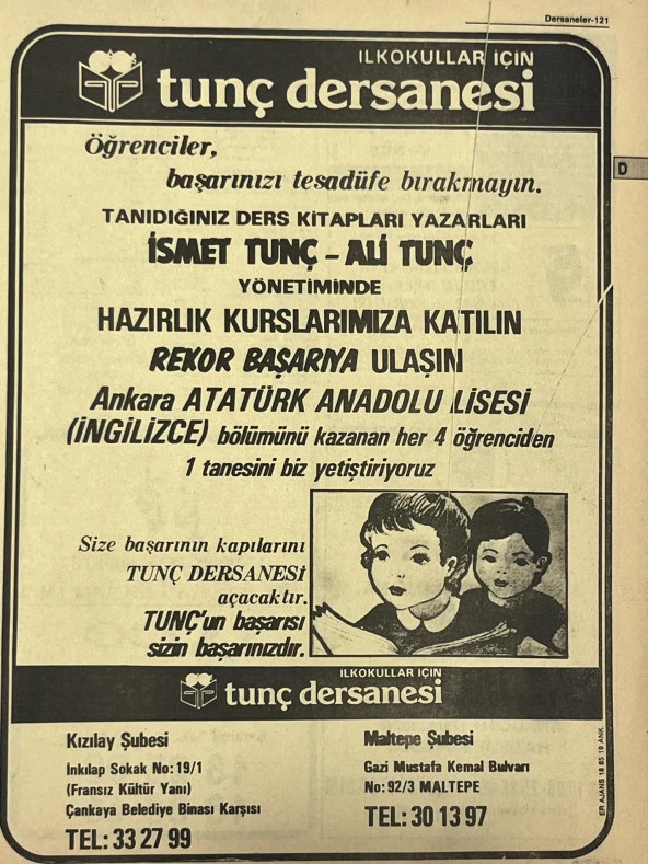 Ankara 1986 Meslek Reklam İlanı Efemera S121 ürün görseli 1