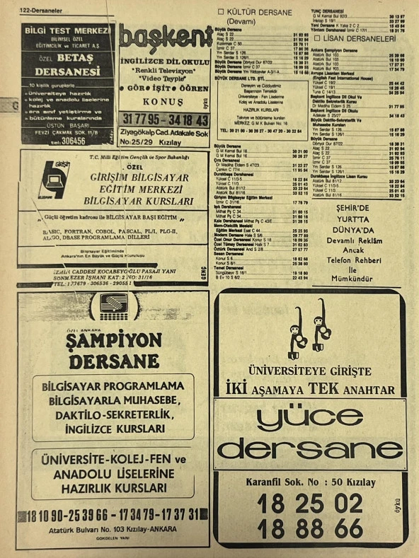 Ankara 1986 Meslek Reklam İlanı Efemera S121 - Resim 2