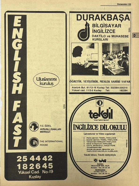 Ankara 1986 Meslek Reklam İlanı Efemera S123 ürün görseli