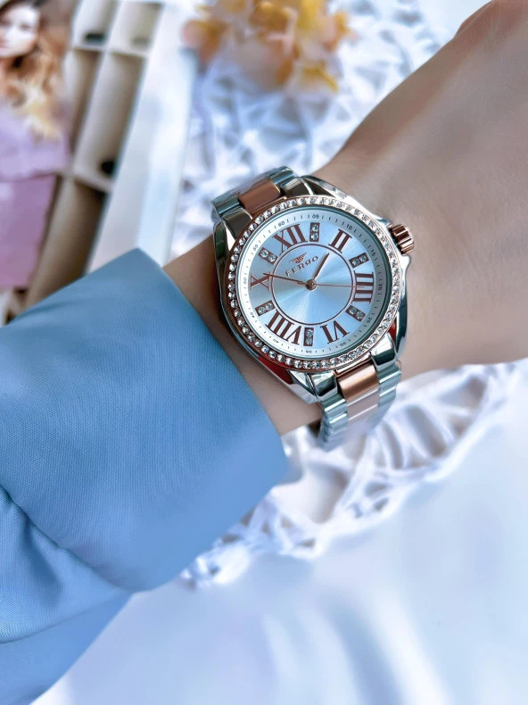 Ferro Çelik Kordonlu Gümüş/Rose Kararmaz Renk Atmaz 3 Atm  Özel Tasarım Kadın Kol Saati BF51336-E - Resim 2