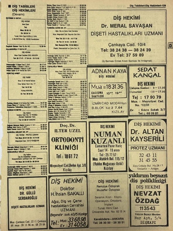 Ankara 1986 Meslek Reklam İlanı Efemera S129 ürün görseli 1