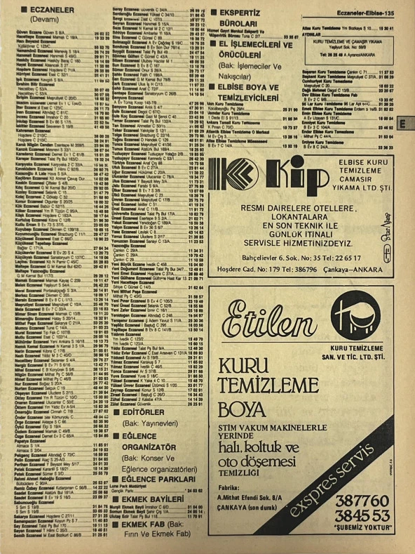 Ankara 1986 Meslek Reklam İlanı Efemera S135 ürün görseli 1