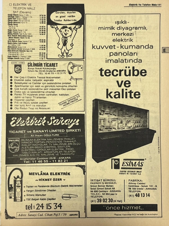 Ankara 1986 Meslek Reklam İlanı Efemera S141 ürün görseli 1