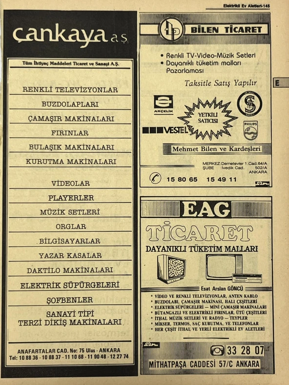 Ankara 1986 Meslek Reklam İlanı Efemera S145