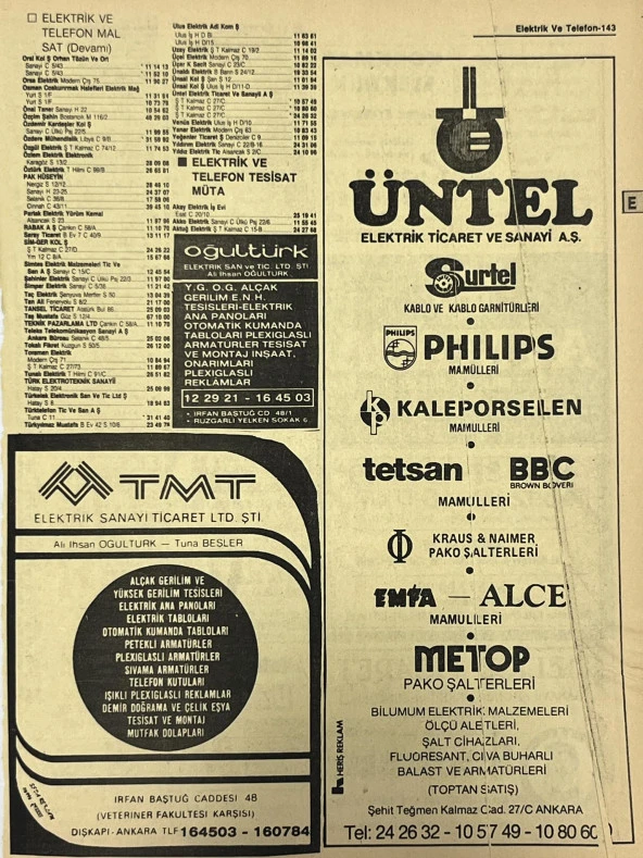Ankara 1986 Meslek Reklam İlanı Efemera S143 ürün görseli 1