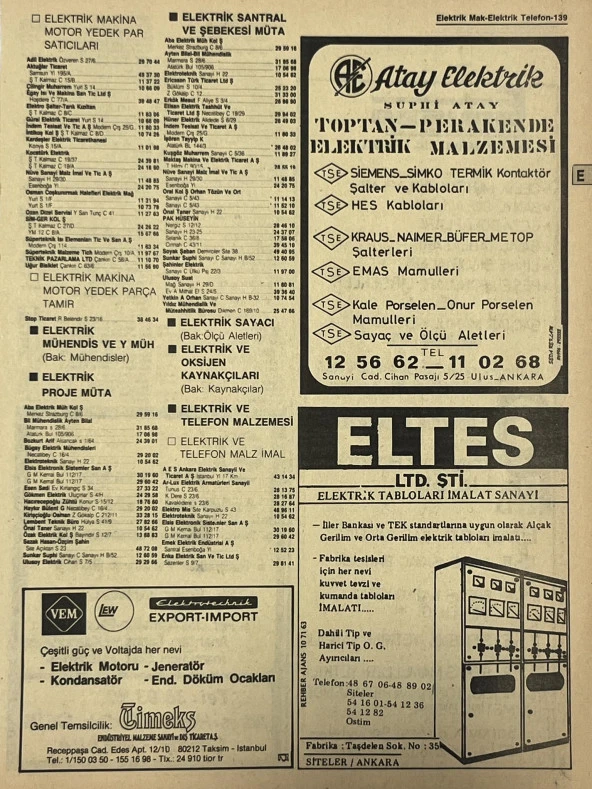 Ankara 1986 Meslek Reklam İlanı Efemera S139 ürün görseli
