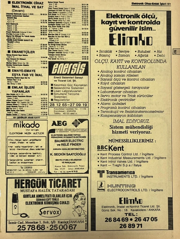 Ankara 1986 Meslek Reklam İlanı Efemera S151 ürün görseli 1