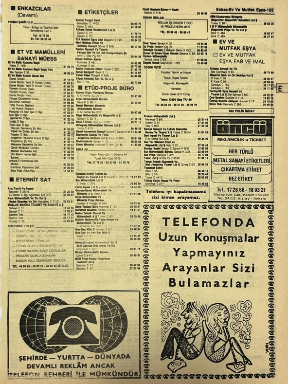 Ankara 1986 Meslek Reklam İlanı Efemera S155 ürün görseli 1
