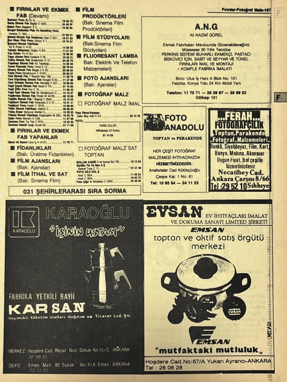 Ankara 1986 Meslek Reklam İlanı Efemera S157 ürün görseli 1