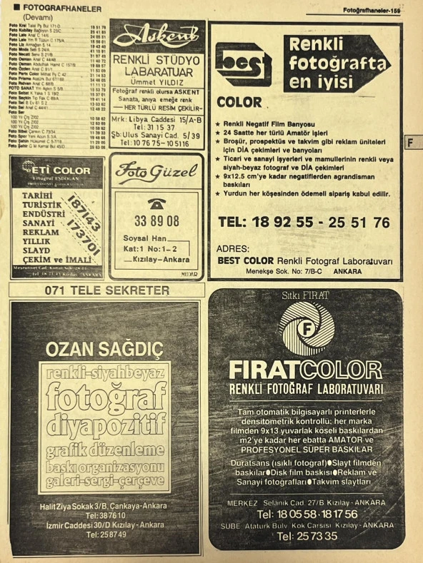 Ankara 1986 Meslek Reklam İlanı Efemera S159