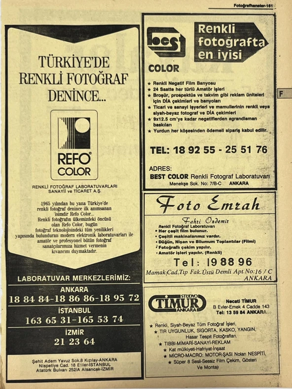 Ankara 1986 Meslek Reklam İlanı Efemera S161 ürün görseli 1
