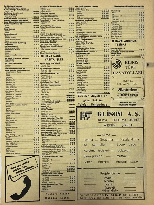 Ankara 1986 Meslek Reklam İlanı Efemera S175 ürün görseli 1