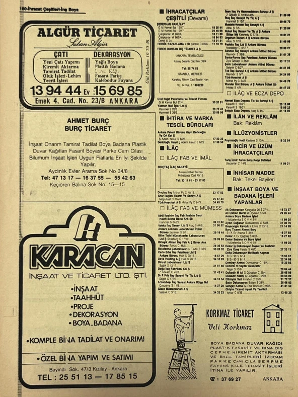 Ankara 1986 Meslek Reklam İlanı Efemera S179 - Resim 2