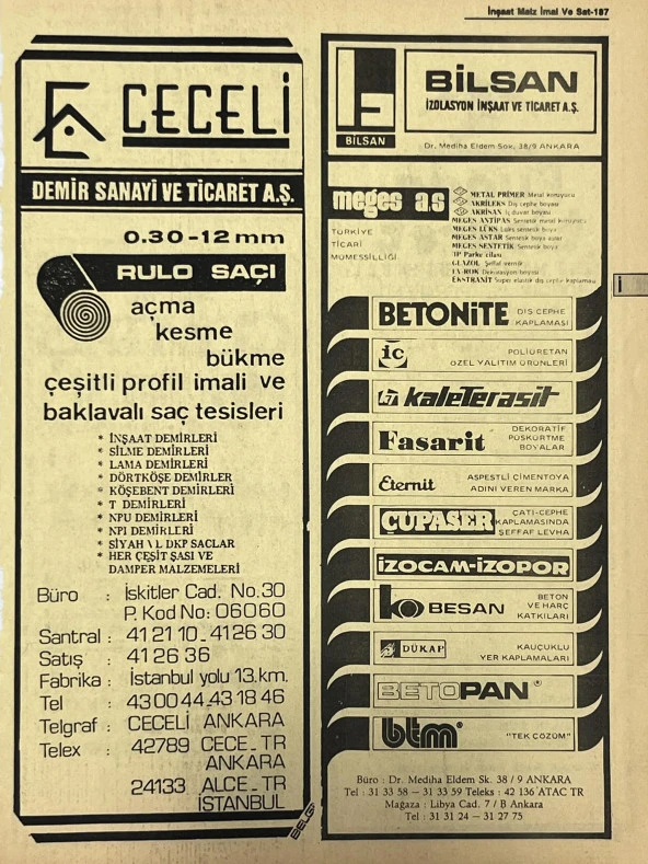 Ankara 1986 Meslek Reklam İlanı Efemera S187 ürün görseli 1