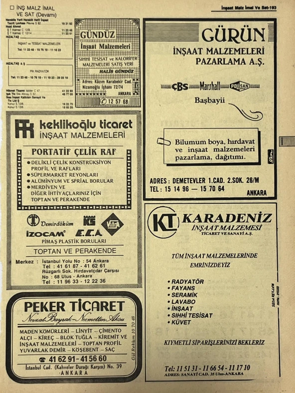Ankara 1986 Meslek Reklam İlanı Efemera S193 ürün görseli 1