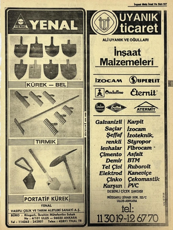 Ankara 1986 Meslek Reklam İlanı Efemera S197 ürün görseli