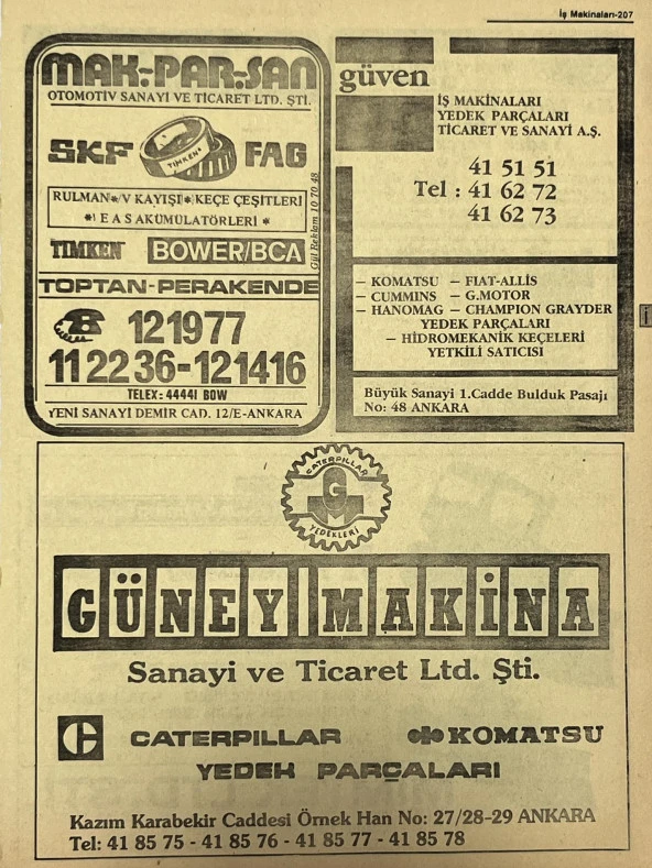 Ankara 1986 Meslek Reklam İlanı Efemera S207 ürün görseli 1