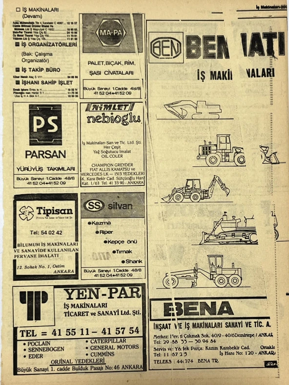Ankara 1986 Meslek Reklam İlanı Efemera S209 ürün görseli 1