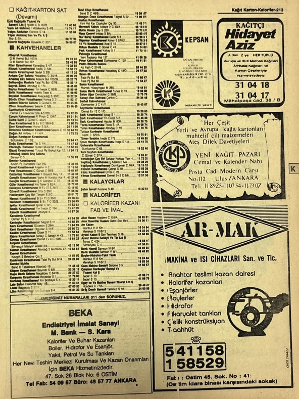 Ankara 1986 Meslek Reklam İlanı Efemera S213 ürün görseli