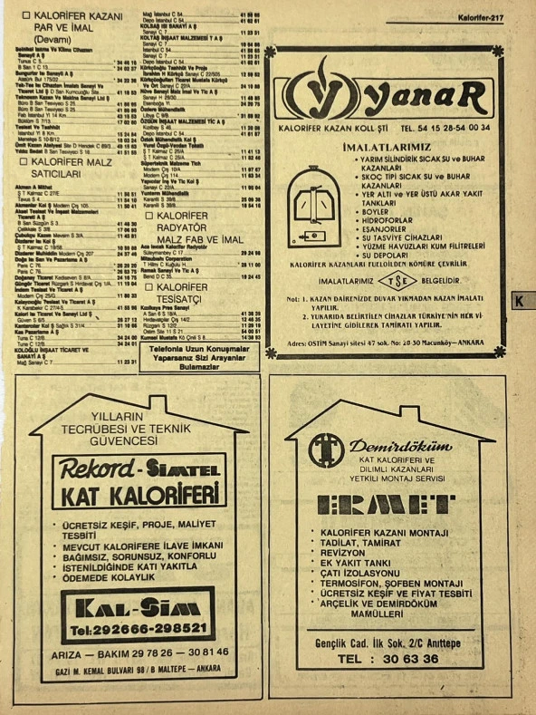 Ankara 1986 Meslek Reklam İlanı Efemera S217