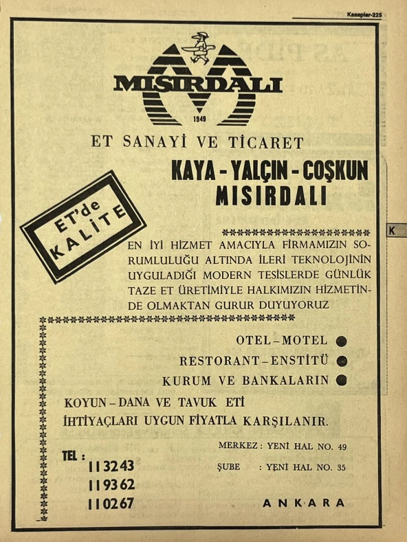 Ankara 1986 Meslek Reklam İlanı Efemera S225 ürün görseli 1