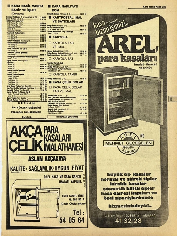 Ankara 1986 Meslek Reklam İlanı Efemera S223 ürün görseli